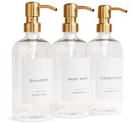 Lot de 3 distributeurs élégants de shampooing et d'après-shampoing - Bouteilles de Savon de Douche Modernes de 600 ML avec Pompe et étiquettes - Distributeurs de Gel Douche faciles à remplir pour Une