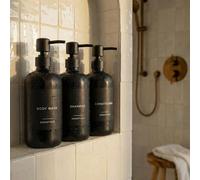 Lot de 3 distributeurs élégants de shampooing et d'après-shampoing - Bouteilles de Savon de Douche Modernes de 600 ML avec Pompe et étiquettes - Distributeurs de Gel Douche faciles à remplir pour Une