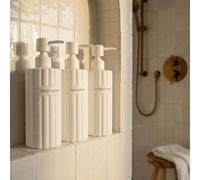Lot de 3 distributeurs élégants de shampooing et d'après-shampoing - Bouteilles de Savon de Douche Modernes de 600 ML avec Pompe et étiquettes - Distributeurs de Gel Douche faciles à remplir pour Une