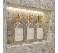 Lot de 3 distributeurs élégants de shampooing et d'après-shampoing - Bouteilles de Savon de Douche Modernes de 600 ML avec Pompe et étiquettes - Distributeurs de Gel Douche faciles à remplir pour Une