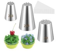 Lot de 3 douilles à douille en herbe avec poche à douille professionnelle (233, 234 et 23 m), embouts de décoration pour glaçage, ouverture multiple pour décorer gâteaux et cupcakes