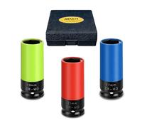 Lot de 3 douilles à percussion 1/2" métrique 17 19 21 mm, code couleur, non rayantes, CR-MO, 6 pans, douilles de protection pour jantes en aluminium