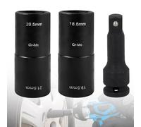 Lot de 3 douilles à percussion à double tête 18,5/19,5/20,5/21,5 mm avec rallonge de force 1/2" - Clé à écrou de roue - Outil 1/2" - Convient à tous les modèles