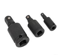 Lot de 3 douilles pneumatiques avec joint pivotant et verrou à bille à ressort pour entraînement 1/4", 3/8", 1/2", acier chromé noir pour une meilleure portée dans les espaces restreints