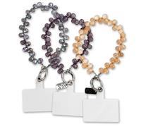 Lot de 3 Dragonne de Telephone Charms, Phone Charm Strap Bracelet Chaine De Téléphone Portable Perles Sparkling Cordons Cellphone Chain Wrist Lanyard Beaded Bracelets pour Femmes avec 3 Patchs