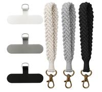 Lot de 3 dragonne pour téléphone portable, lanière macramé Boho noir, blanc et gris, poignet porte-clés