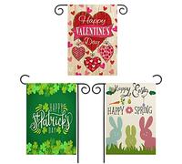 Lot de 3 drapeaux de jardin pour la Saint Patrick - Drapeau de jardin de Pâques - Double face - Pour la Saint-Valentin - Drapeau de Pâques - Drapeau de maison - 30,5 x 45,7 cm - En toile de jute pour