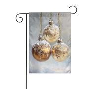 Lot de 3 drapeaux de Noël à suspendre - Doré et marron - 30 x 45 cm - Vertical double face - Décoration extérieure de ferme - Drapeau de cour