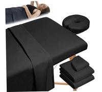 Lot de 3 Draps de Table de Massage Housse de Table de Massage Douce Couvre-Lit Pour Le Visage Comprenant Un Drap-Housse Et Une Housse de Berceau Pour Le Spa Les Tatouages de Beauté Noir S