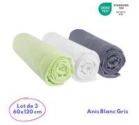 Lot de 3 Draps Housse 60x120 cm Lit Bébé, Berceau, Lit Parapluie 60 x 120 | 100% Coton | Anis Blanc Gris | Extensible Respirant | Sommeil sain | Marque Easy Dort | Oeko-Tex | Fabriqué en Europe