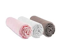 Lot de 3 Draps Housse 70x140 cm Lit Bébé Lit Enfant 70 x 140 | Bambou Hypoallergenique | Rose Blanc Taupe | Extensible| Sommeil sain | Marque Easy Dort | Certifié Oeko-Tex | Fabriqué en Europe
