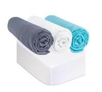Lot de 3 Draps Housse Bébé pour Couffin Berceau Nacelle Lit Bébé Lit Parapluie | 100% Coton Extensible | Sommeil sain | Easy Dort | Oeko-Tex | Fabriqué en Europe (Gris Blanc Turquoise/Blanc, 70x160)