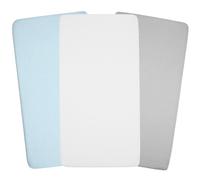 Lot de 3 draps housse berceau en gaze de coton uni bleu, gris, blanc 40X80