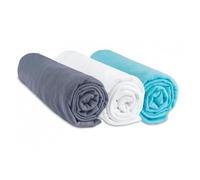 Lot de 3 Draps Housse 40x80 cm Extensible pour 40x90 Couffin Berceau Nacelle 40 x 80 | 100% Coton | Gris Blanc Turquoise | Sommeil sain | Marque Easy Dort | Certifié Oeko Tex | Fabriqué en Europe