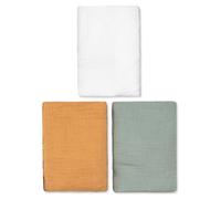 Lot de 3 draps housses couffin en gaze de coton tendance vert, camel, blanc 30X70