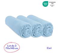 Easy dort Draps-housse 70x140 cm Lot de 3 – 100% coton jersey Bleu ciel Oeko‑Tex