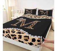 Lot de 3 draps-housses à imprimé léopard pour lit double, sans drap, motif guépard africain, nœud tendance, décoration de chambre d'enfant et d'adolescent, lettre initiale, poche M, 2 taies d'oreiller