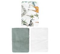 Lot de 3 draps housses couffin en coton safari blanc, vert, safari 30X70