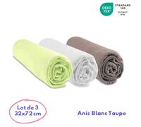 Lot de 3 draps housses en Bambou pour Couffin 32x72 cm - EASY DORT - Anis Blanc Taupe - Labellisé OEKO-TEX STANDARD 100®