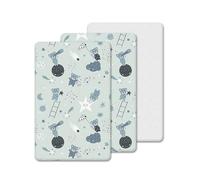 Lot de 3 draps-housses pour berceau - 2 draps-housses 100 % coton (50 x 90 cm), 1 protège-matelas imperméable - Respirant, doux et hypoallergénique (Teddy gris et lune, 50 x 90 cm)