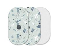 Lot de 3 draps-housses pour couffin | 2 draps-housses 100 % coton, 1 protège-matelas imperméable | Certifié Oeko-tex 100 respirant, doux et hypoallergénique (Teddy gris et lune, 75 x 30 cm)