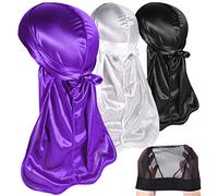 Lot de 3 durags soyeux pour homme vagues, chiffon en satin Doo - Violet - Taille unique