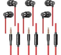 Lot de 3 écouteurs filaires avec télécommande et microphone - Son stéréo intra-auriculaire avec basses lourdes pour smartphones, jeux, compatible avec les appareils d'interface de 3,5 mm(rouge)
