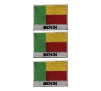Lot de 3 écussons brodés drapeau pays avec nom - 7 x 5 cm - Écusson national brodé à thermocoller ou à coudre pour vestes, gilets, sacs à dos, chapeaux, sacs et loisirs créatifs (Bénin)