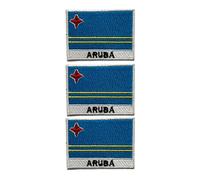 Lot de 3 écussons brodés drapeau pays avec nom - 7 x 5 cm - Écusson national thermocollant ou à coudre pour vestes, gilets, sacs à dos, chapeaux, sacs et loisirs créatifs (Aruba)