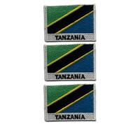 Lot de 3 écussons brodés drapeau pays avec nom - 7 x 5 cm - Écusson national thermocollant ou à coudre pour vestes, gilets, sacs à dos, chapeaux, sacs et loisirs créatifs (Tanzanie)