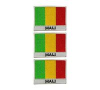 Lot de 3 écussons brodés drapeau pays avec nom - 7 x 5 cm - Écusson national thermocollant ou à coudre - Pour vestes, gilets, sacs à dos, chapeaux, sacs et loisirs créatifs (Mali)