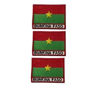 Lot de 3 écussons brodés drapeau pays avec nom - 7 x 5 cm - Écusson national thermocollant ou à coudre pour vestes, gilets, sacs à dos, chapeaux, sacs et loisirs créatifs (Burkina Faso)