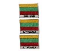 Lot de 3 écussons brodés drapeau pays avec nom - 7 x 5 cm - Écusson national thermocollant ou à coudre pour vestes, gilets, sacs à dos, chapeaux, sacs et loisirs créatifs (Lituanie)