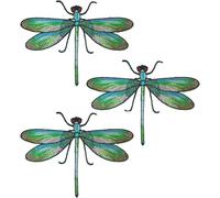 Lot de 3 écussons brodés en forme de libellule verte à coudre ou à repasser