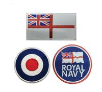 Lot de 3 écussons militaires de la Royal Navy, drapeau blanc, cocarde de la RAF, logo de la Royal Navy, emblème militaire tactique moral, brassard de combat