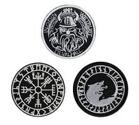Lot de 3 écussons nordiques rune viking viking morale compatible avec patchs pirates vikings chats Viking Dieu Moral Patch pour sac à dos, casquettes de chien gilet collection
