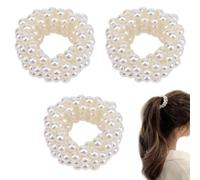 Lot de 3 élastiques à cheveux avec perles blanches pour femmes et filles, pour queue de cheval, beauté et soins personnels