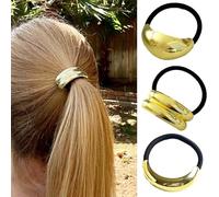 Lot de 3 élastiques à cheveux en métal doré pour queue de cheval - Accessoires pour cheveux dorés (ensemble doré)