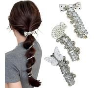 Lot de 3 élastiques à cheveux en spirale, avec perles et papillons - Sans dommages - Accessoires de coiffure doux et extensibles pour femmes et filles - Tresses pour queue de cheval