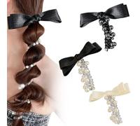 Lot de 3 élastiques à cheveux en spirale, avec perles et papillons - Sans dommages - Accessoires de coiffure doux et extensibles pour femmes et filles - Tresses pour queue de cheval