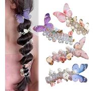 Lot de 3 élastiques à cheveux en spirale souples et incassables, chouchous colorés en fil de fer torsadé for queue de cheval, spirales de perles papillon for femmes et filles(C)