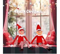 Lot de 3 Elvs Lutins Farceur Yeux Bleus Lutin de Noël, Corps Mou et Visage en Vinyle Elfe de Noël Farceur, Garçon Elfie Rouge