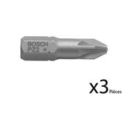Lot de 3 embouts de vissage Extra-dure Pozidriv PZ2 à queue 6 pans mâle 1/4 Longueur 25 mm BOSCH 2607001558