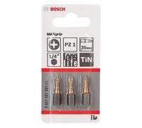 Lot de 3 embouts de vissage Max Grip Pozidriv PZ1 à queue 6 pans mâle 1/4 Longueur 25mm BOSCH 2607001591