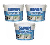 Lot de 3 enduits de lissage cuisine et salle de bain Semin - adapté aux pièces humides - seau de 5 kg