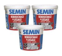 Lot de 3 enduits de rebouchage en pâte spécial fissures et trous de vis Semin - intérieur-extérieur - seau de 1,5 kg