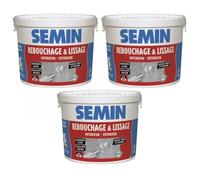 Lot de 3 enduits de rebouchage en pâte spécial fissures et trous de vis Semin - intérieur-extérieur - seau de 4 kg