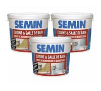Lot de 3 enduits de rebouchage et rénovation spécial cuisine et salle de bain Semin - adapté aux pièces humides - seau de 1 kg