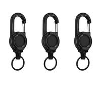 Lot de 3 Enrouleurs Badge Rétractables - Câble Acier 60cm - Porte-Clés Extensible pour Clés/Cartes - Noir - Usage Professionnel & Quotidien