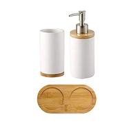 Lot de 3 Ensemble d'accessoires de Salle de Bain en Céramique, Distributeur de Savon à Main, Porte Brosse à Dents Inclus, Distributeur de Savon avec Pompe, Gobelet pour Brosse à Dents, 400ML(Blanc)